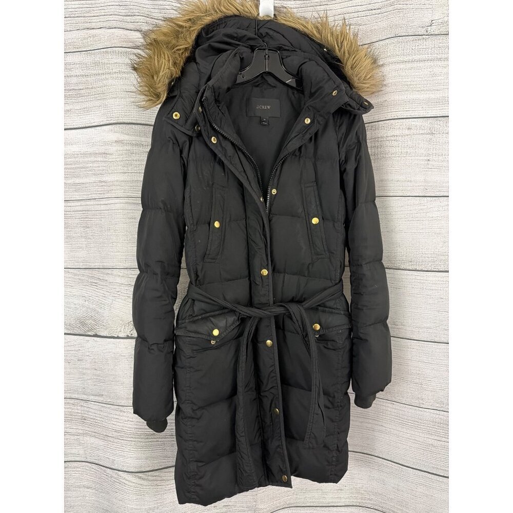 J.Crew Wintress Puffer Coat With Faux Fur Hood & Belt Size TS